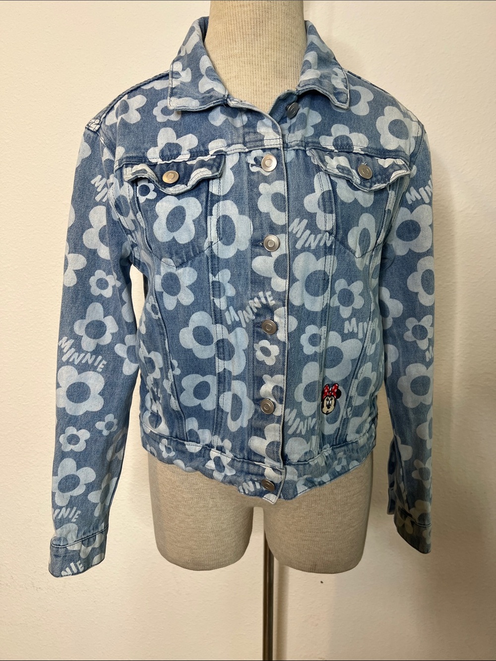 Disney Minnie Mouse Blue Floral Denim Jacket with Minnie Patch